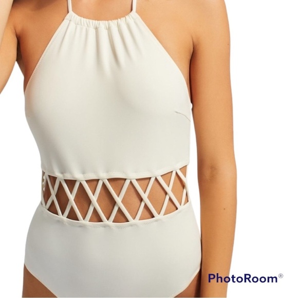 Solid & Striped Cream The Barbara One Piece Cutout Swimsuit size Small - Picture 2 of 9